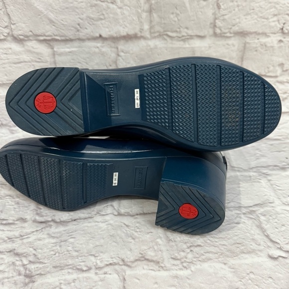 Original HUNTER Rubber Boots Womens 10 Gloss Blue Ankle Bootie Thick Heel - Picture 7 of 8